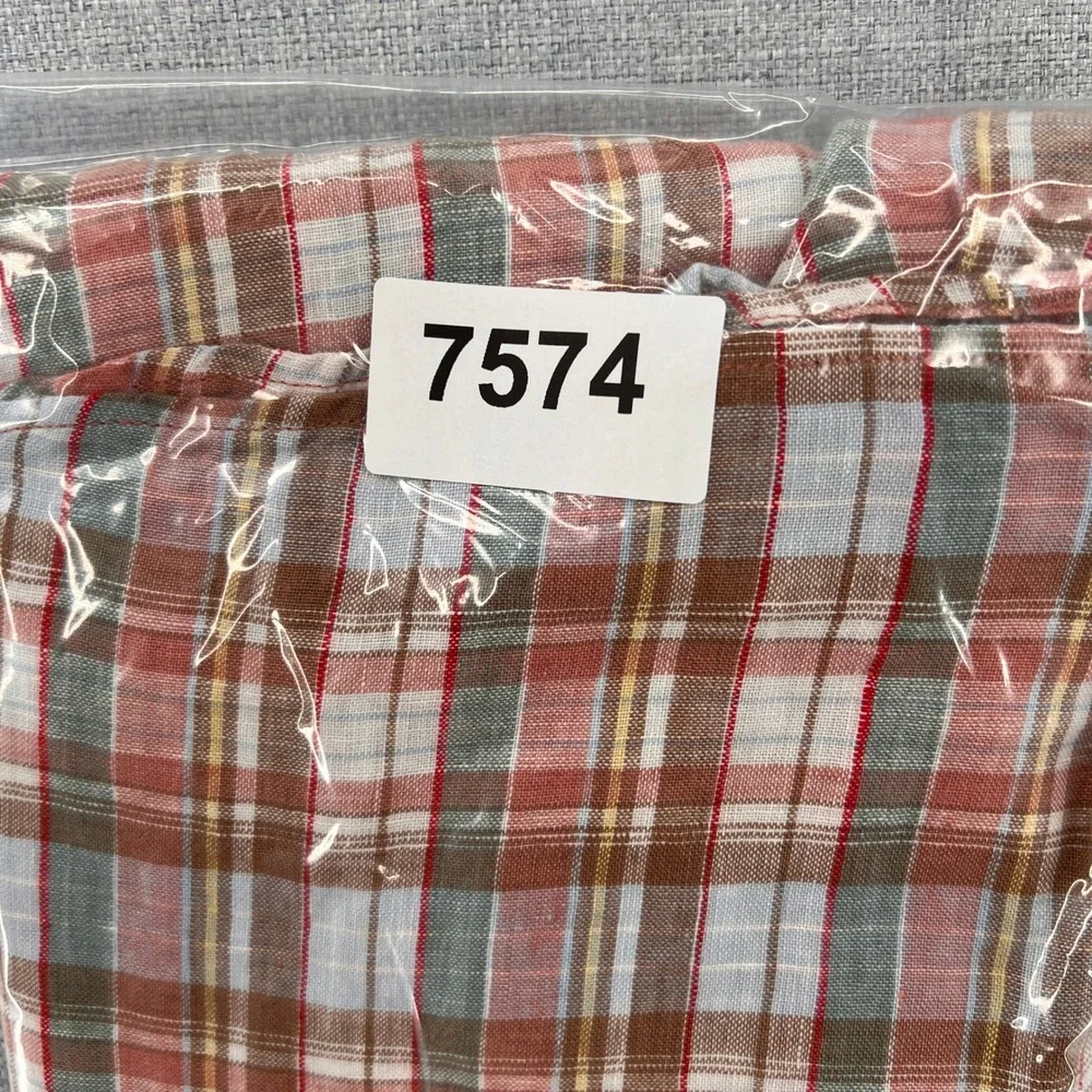 Lands End Linen Shirt‎ Plaid Short Sleeve Men 4XL Multicolor Coastal Resort